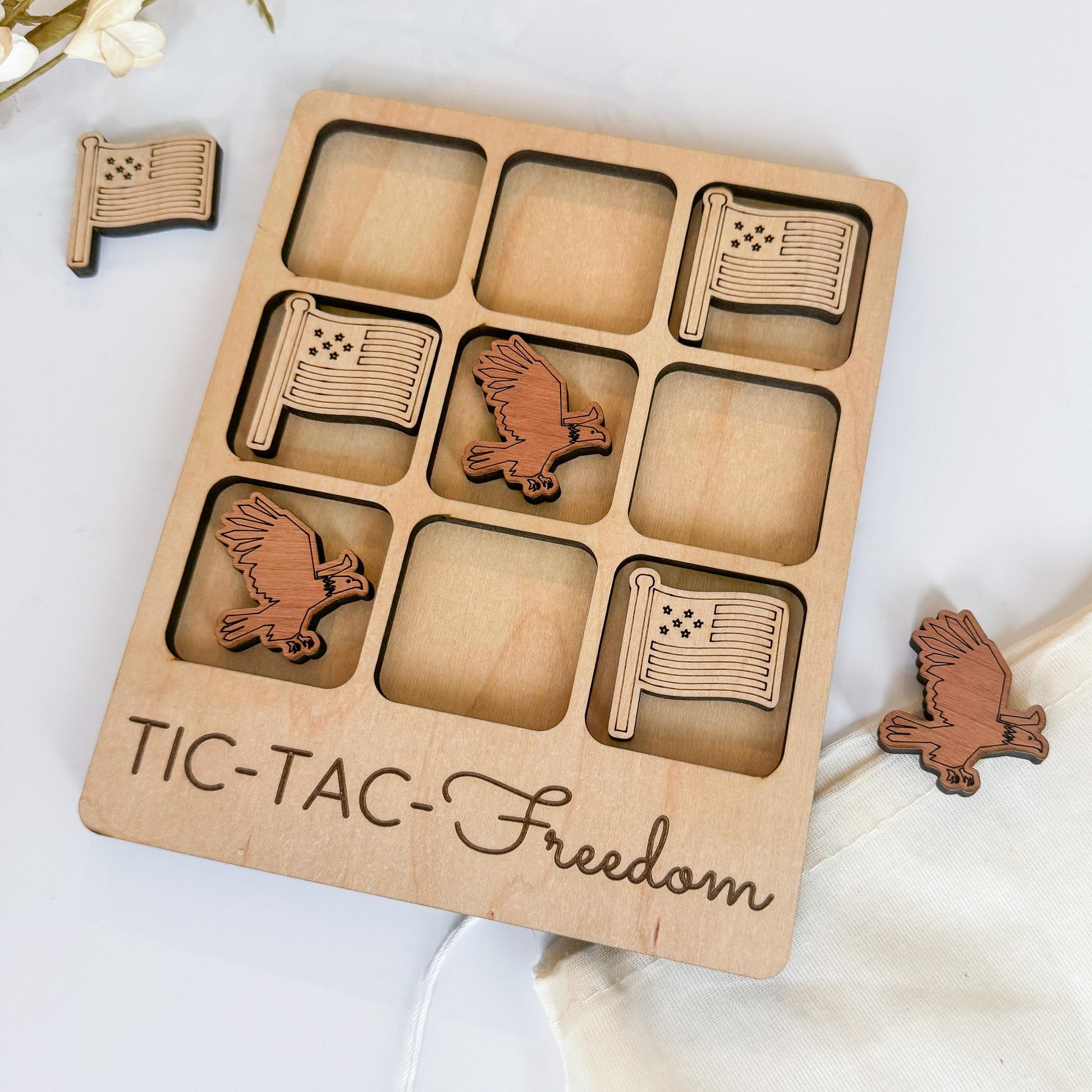 a wooden tray that has some magnets in it