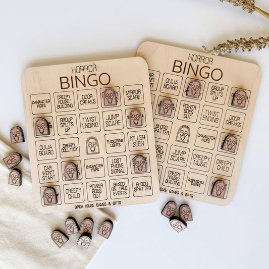 Horror Movie Bingo Game: Halloween Party Fun (Wooden Pieces)