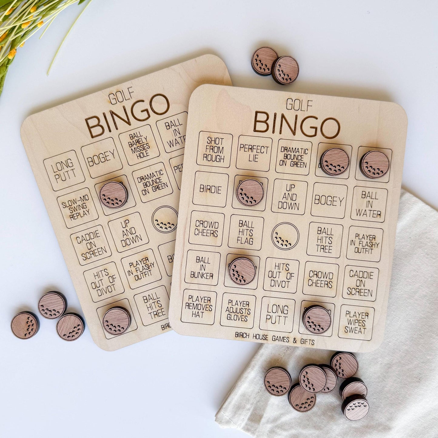 Golf Bingo Game, Wooden Board Game with Cotton Bag