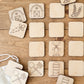 a collection of wooden puzzle pieces with various farm-themed illustrations, including a barn, carrot, windmill, and other farm-related icons.