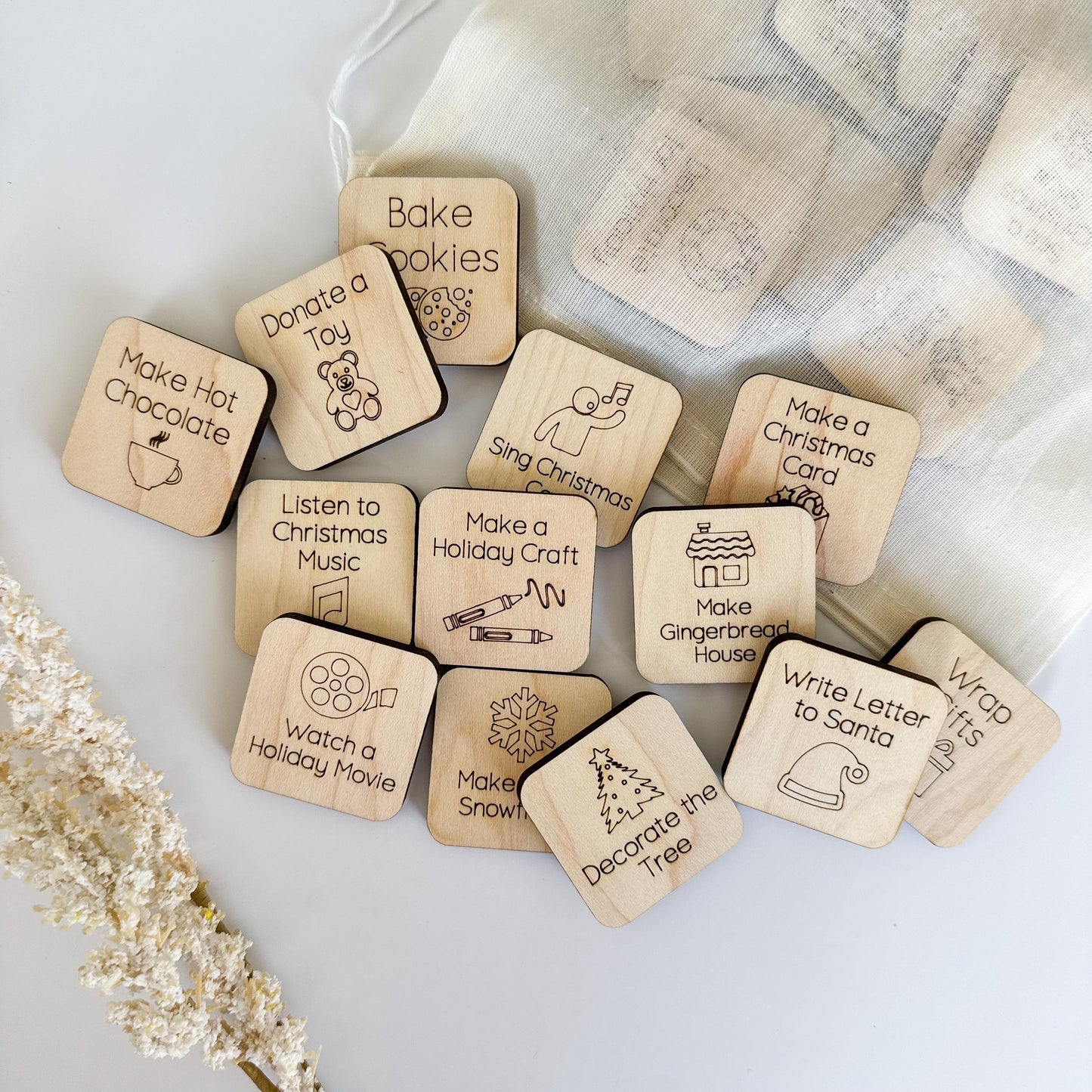 a bunch of wooden blocks with words on them