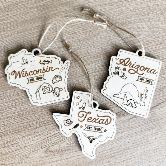 State Wooden Holiday Ornament